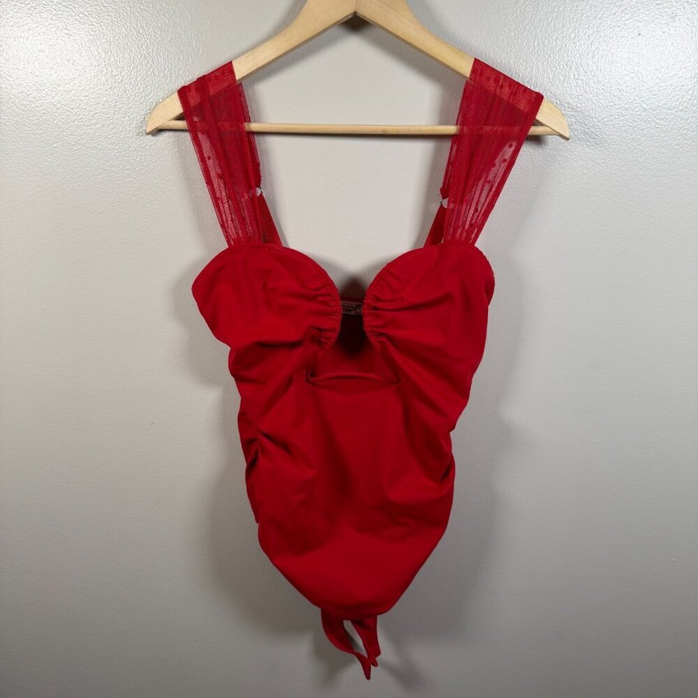 Intimately Free People Double Take Bodysuit Size Medium Red Plunge Sexy - Picture 3 of 13